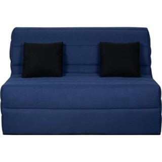 DUNLOPILLO Banquette BZ - Tissu Marine + 2 coussins noir - L 140 x P 9