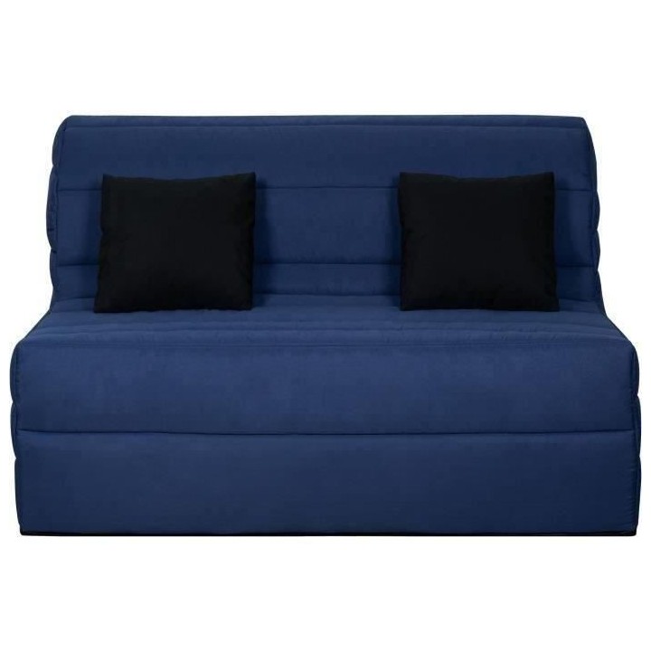 DUNLOPILLO Banquette BZ - Tissu Marine + 2 coussins noir - L 140 x P 9