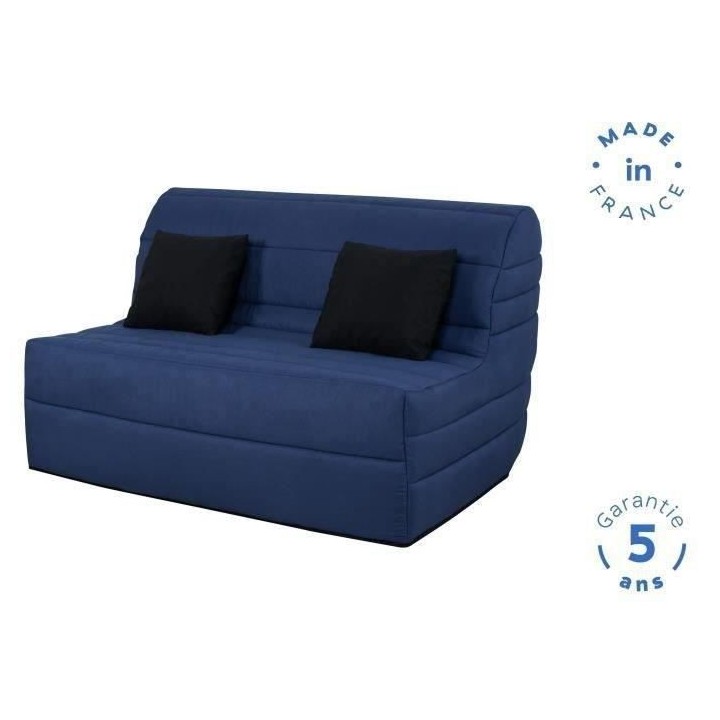 DUNLOPILLO Banquette BZ - Tissu Marine + 2 coussins noir - L 140 x P 9