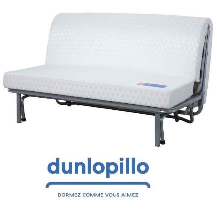 DUNLOPILLO Banquette BZ - Tissu Marine + 2 coussins noir - L 140 x P 9
