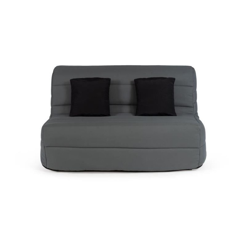 DUNLOPILLO Banquette BZ 2 places - Tissu Gris + 2 coussins noir - L 140 x P 99 x H 98 cm - ALICE - Made in France