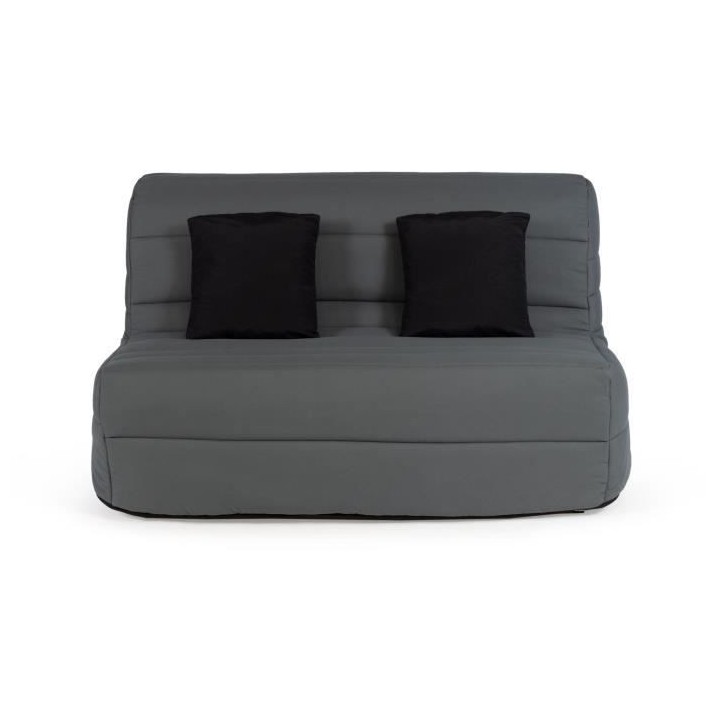 DUNLOPILLO Banquette BZ 2 places - Tissu Gris + 2 coussins noir - L 14