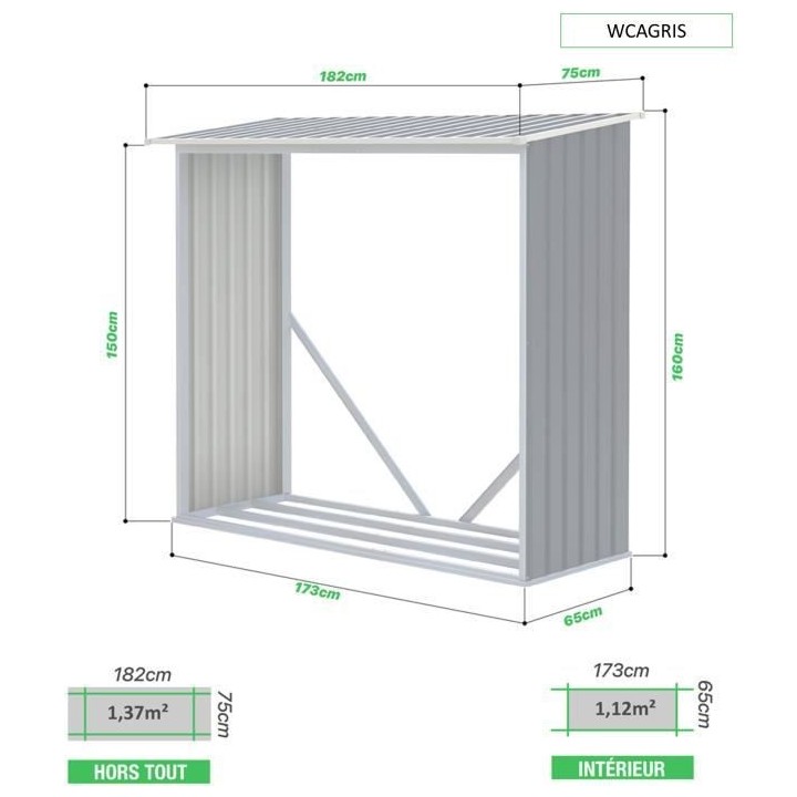 Petit Abri-bûches Acier 1,37 m2