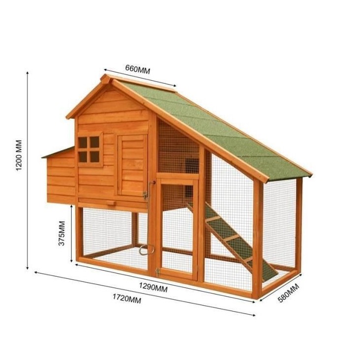 Poulailler en sapin - bois et Métal - 172 x 65 x 120 cm - 2 a 4 poule