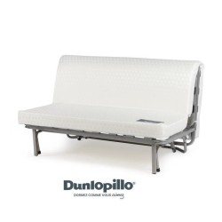 DUNLOPILLO Banquette BZ 2 places - Tissu Gris + 2 coussins noir - L 140 x P 99 x H 98 cm - ALICE - Made in France