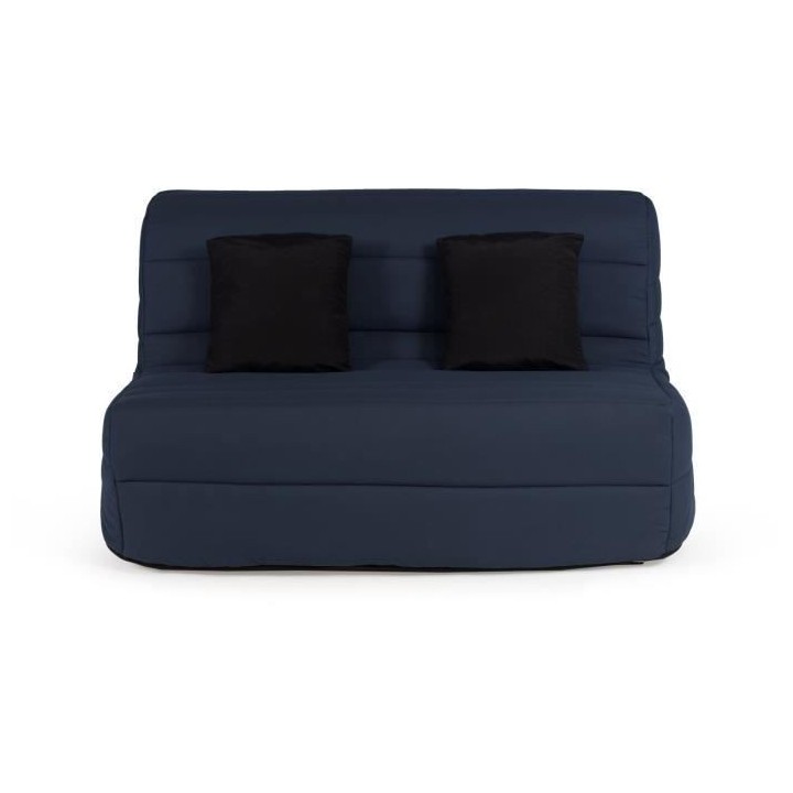 DUNLOPILLO Banquette BZ - Tissu Gris bleuté + 2 coussins noir - L 140