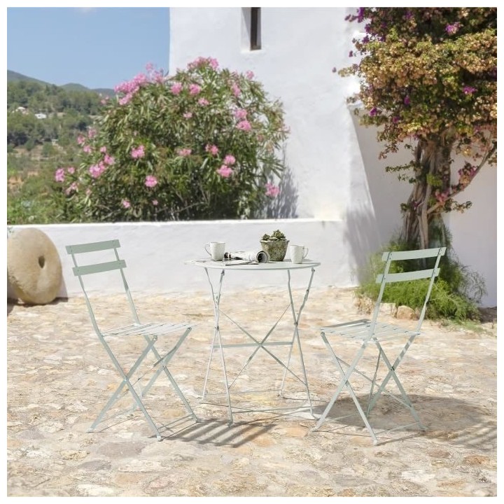 Set bistrot 2 personnes - Table ronde 60 cm avec 2 chaises - Acier the