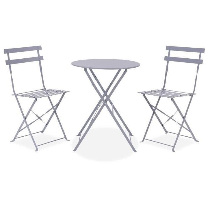 Set bistrot - Ensemble repas de jardin - Table pliante Diam.60 cm + 2