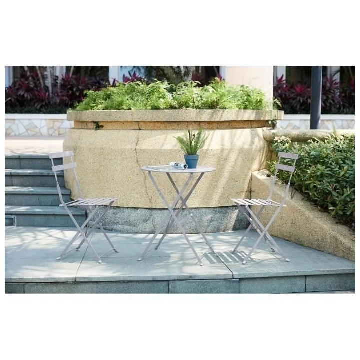 Set bistrot - Ensemble repas de jardin - Table pliante Diam.60 cm + 2