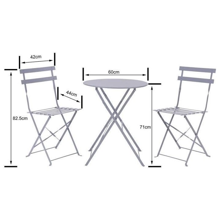 Set bistrot - Ensemble repas de jardin - Table pliante Diam.60 cm + 2