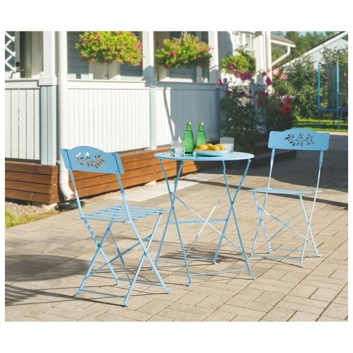 Ensemble de jardin bistrot 2 personnes - Table ronde motif 60 cm + 2 c