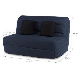 DUNLOPILLO Banquette BZ - Tissu Gris bleuté + 2 coussins noir - L 140 x P 99 x H 98 cm - Made in France - ALICE