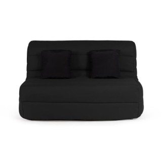 DUNLOPILLO Banquette BZ - Tissu Noir + 2 coussins noir - L 140 x P 99