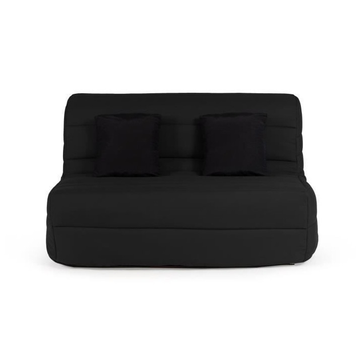 DUNLOPILLO Banquette BZ - Tissu Noir + 2 coussins noir - L 140 x P 99