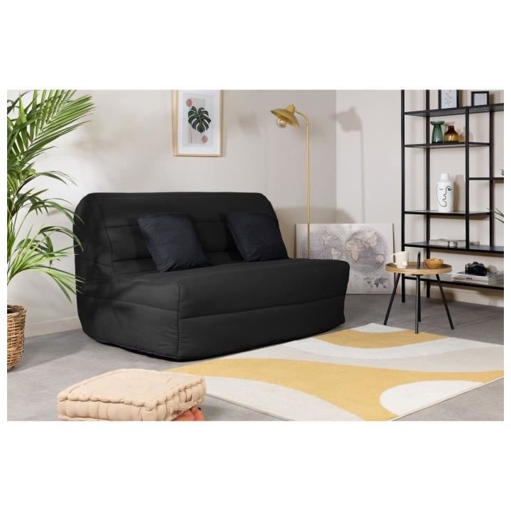 DUNLOPILLO Banquette BZ - Tissu Noir + 2 coussins noir - L 140 x P 99