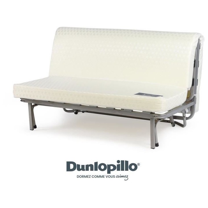 DUNLOPILLO Banquette BZ - Tissu Noir + 2 coussins noir - L 140 x P 99