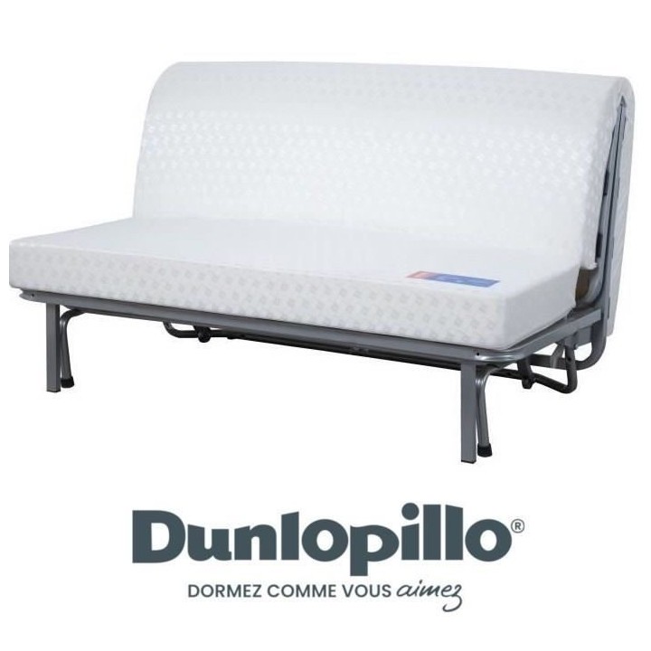 DUNLOPILLO Banquette BZ - Tissu Noir + 2 coussins noir - L 140 x P 99