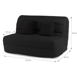 DUNLOPILLO Banquette BZ - Tissu Noir + 2 coussins noir - L 140 x P 99 x H 98 cmALICE