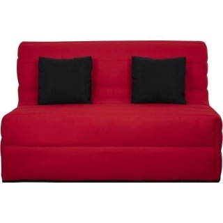DUNLOPILLO Banquette BZ - Tissu Rouge + 2 coussins noir - L 140 x P 99