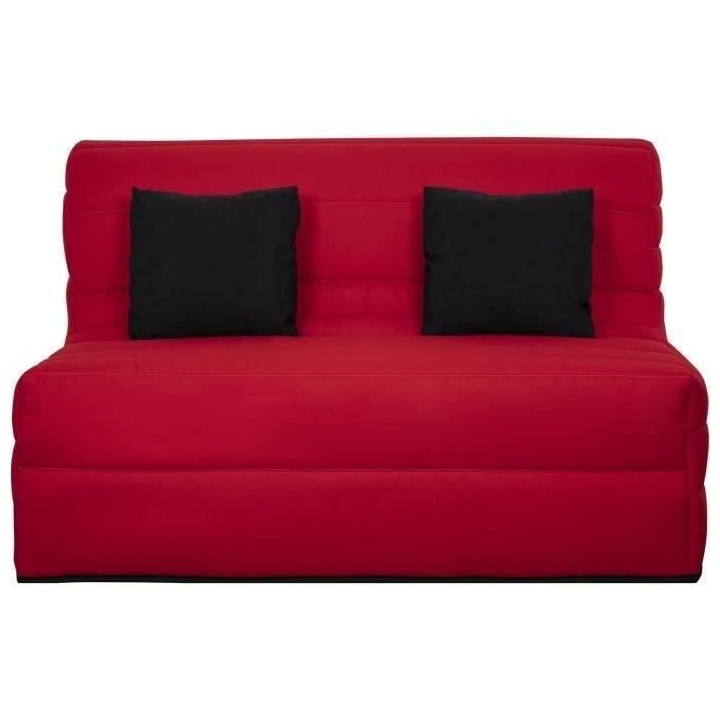 DUNLOPILLO Banquette BZ - Tissu Rouge + 2 coussins noir - L 140 x P 99