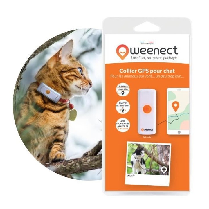 Collier GPS pour chat – Weenect Cats 2 - Suivi GPS en temps réel, S