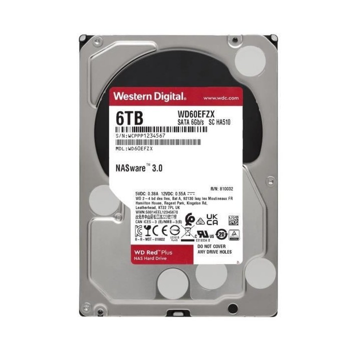 WD Red™ Plus - Disque dur Interne NAS - 6To - 5400 tr/min - 3.5 (WD6