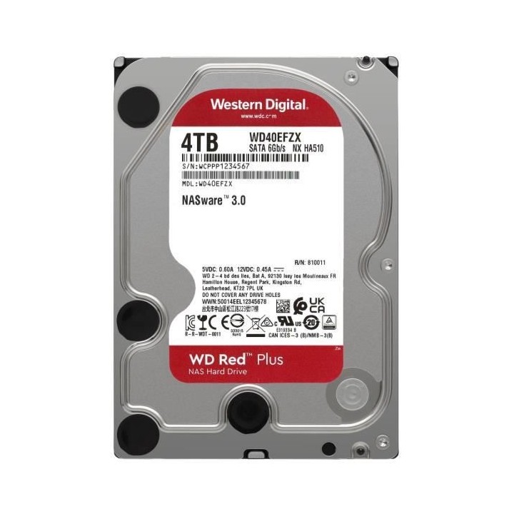 WD Red™ Plus - Disque dur Interne NAS - 4To - 5400 tr/min - 3.5 (WD4