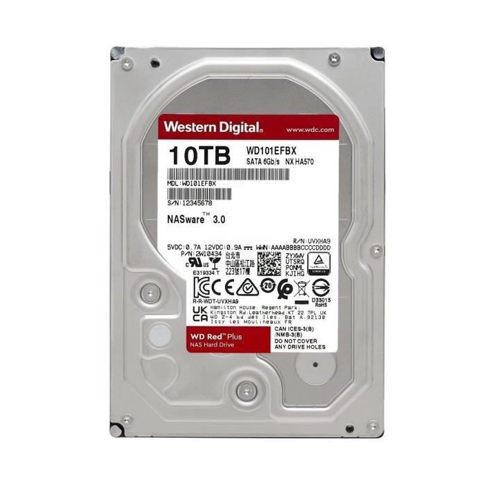 WD Red™ Plus - Disque dur Interne NAS - 10To - 7200 tr/min - 3.5 (WD