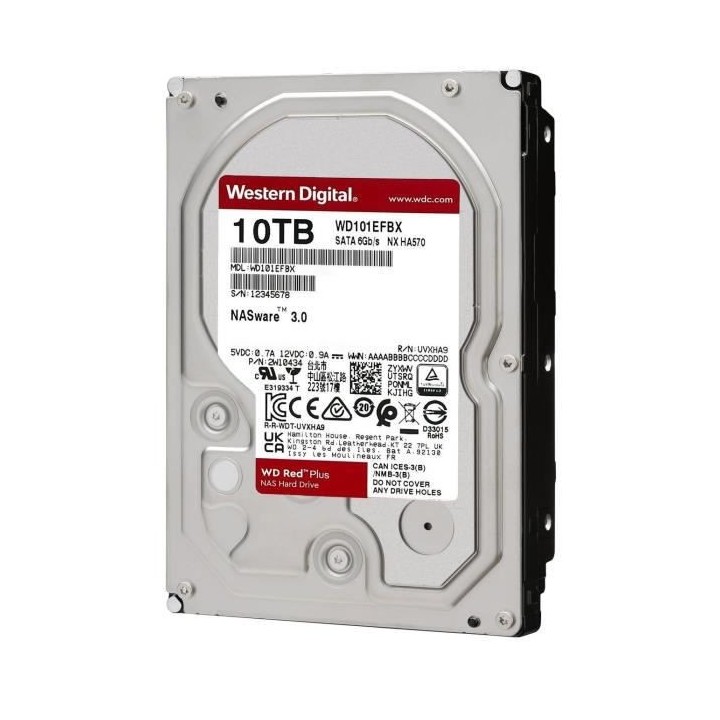WD Red™ Plus - Disque dur Interne NAS - 10To - 7200 tr/min - 3.5 (WD
