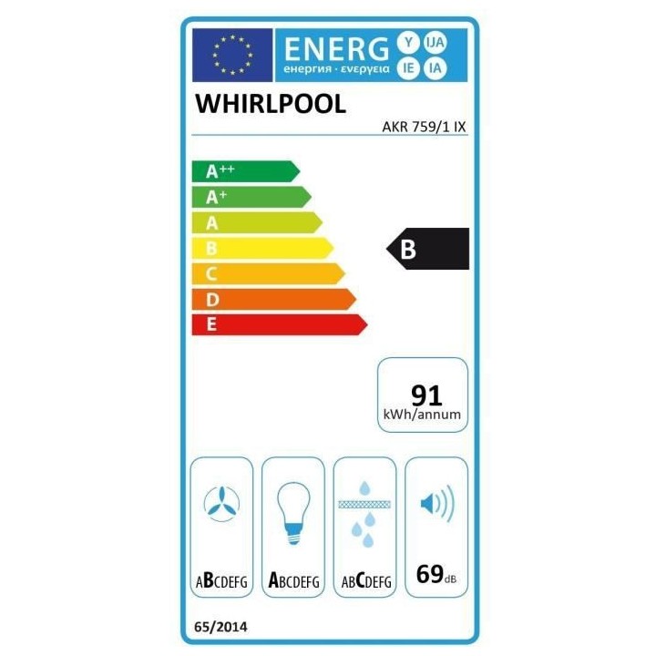Hotte box décorative - WHIRLPOOL AKR759/1IX - Larg 90 cm - Evacuation
