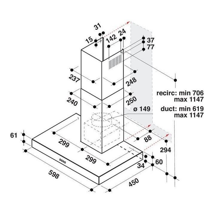 WHIRLPOOL AKR558/3IX Hotte cheminée - Evacuation ou recyclage - 432 m