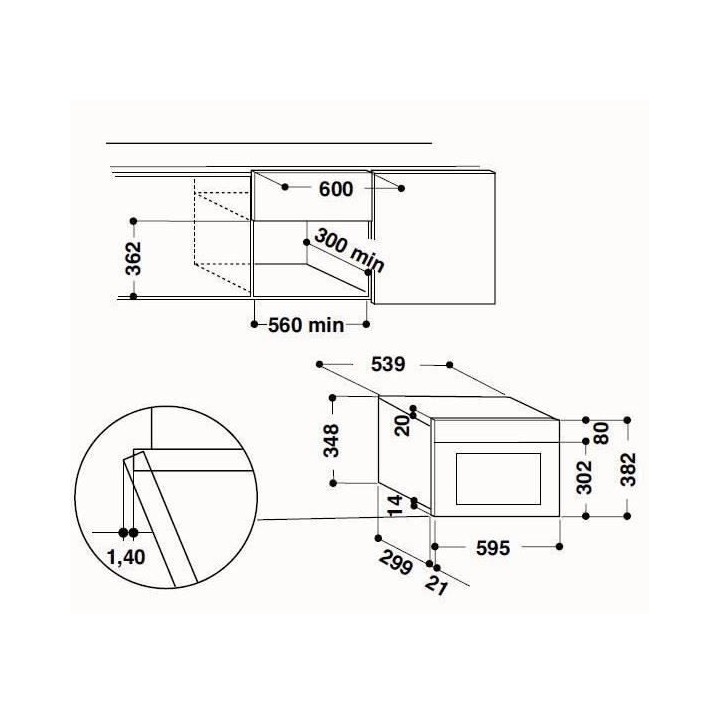 Micro-ondes encastrable - WHIRLPOOL AMW423IX - Gris - 22L - 37 cm x 18