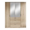 Armoire - Panneaux de particules - Aspect chene San Remo - 4 portes miroir - Chambre - L 180 x P 58 x H 198 cm