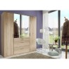 Armoire - Panneaux de particules - Aspect chene San Remo - 4 portes miroir - Chambre - L 180 x P 58 x H 198 cm