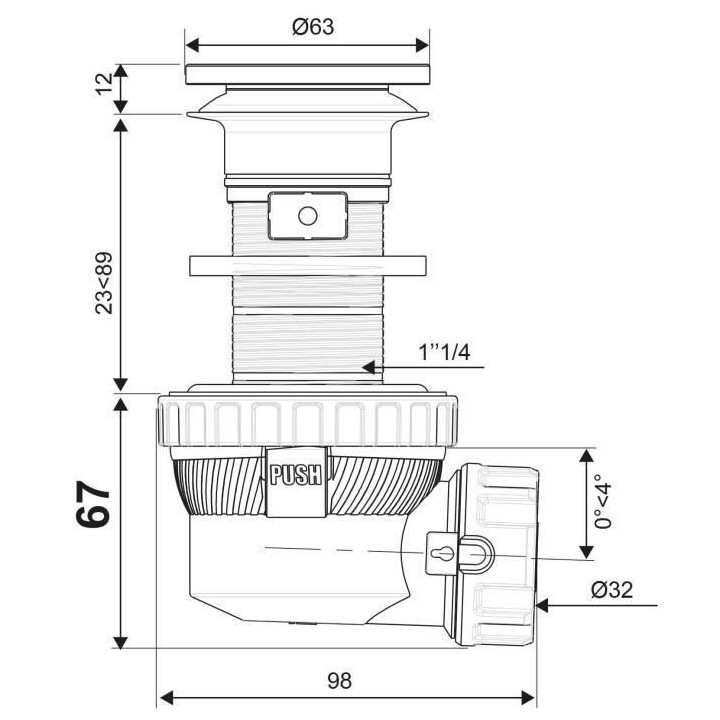 WIRQUIN Bonde de lavabo Xs Pure - Ø 32 x 100 mm - Siphon extra-plat a