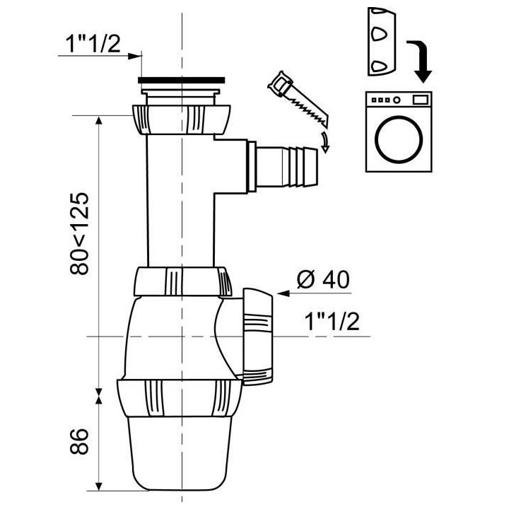 WIRQUIN Siphon d'évier - Réglable en hauteur - Avec prise machine a