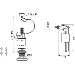 WIRQUIN Mécanisme de WC MW² - Economiseur d'eau a câble double boutons-poussoirs + Robinet flotteur latéral F90