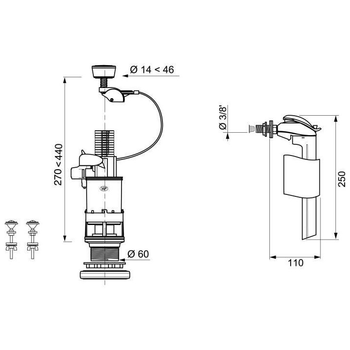 WIRQUIN Mécanisme de WC MW² - Economiseur d'eau a câble double bout