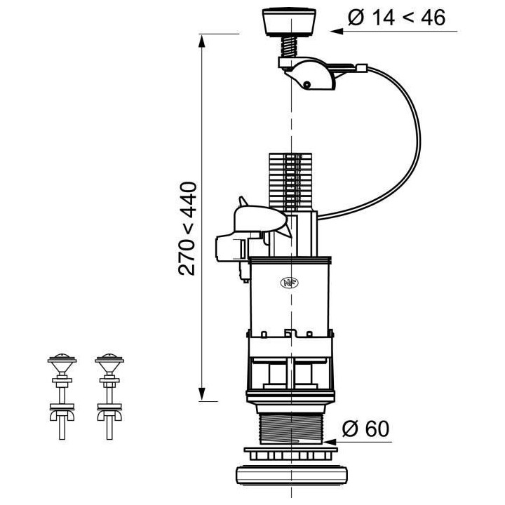 WIRQUIN Mécanisme de WC MD² - Simple poussoir a câble