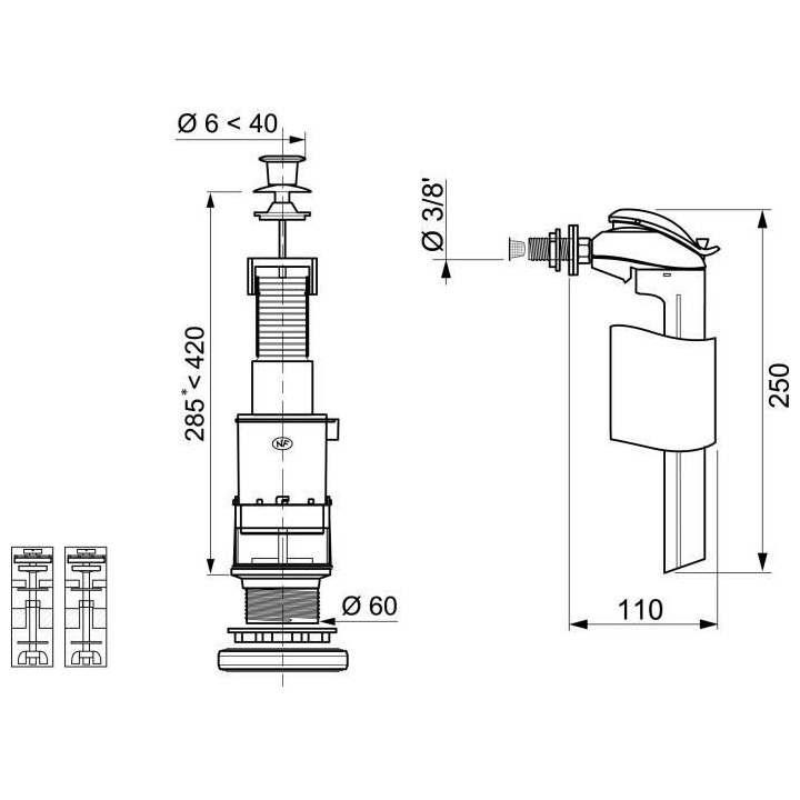 WIRQUIN Mécanisme de WC tirette MX90 + Robinet flotteur latéral F91