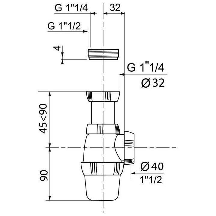 WIRQUIN Siphon de lavabo - Sortie a visser Ø 40 mm - Réglable en hau