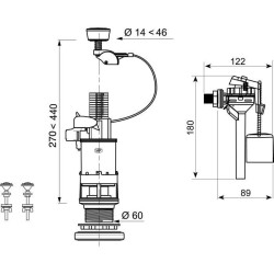 WIRQUIN Mécanisme de WC 3/6 laiton a câble + Robinet flotteur latéral Topy 3/8 laiton