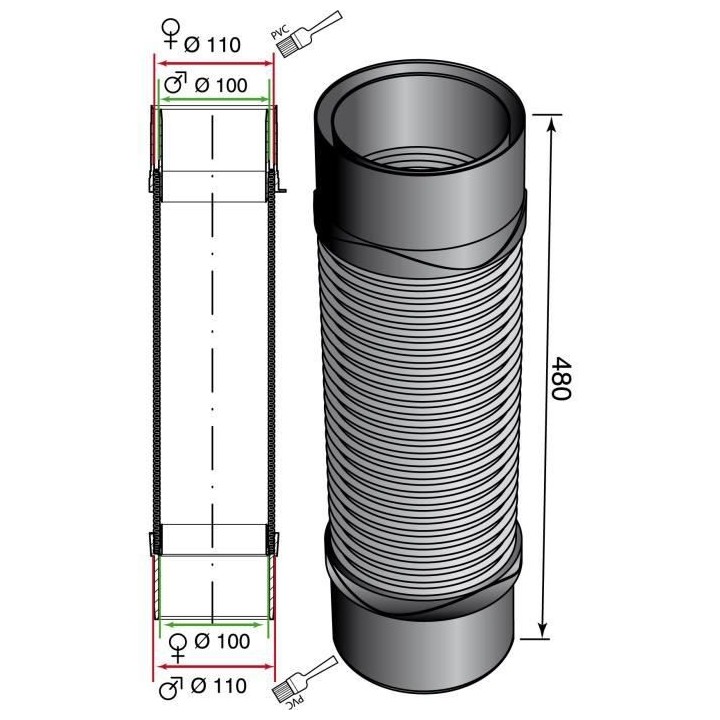 WIRQUIN Raccord mâle - femelle Magicoude - Ø 100 / 110 mm - a coller