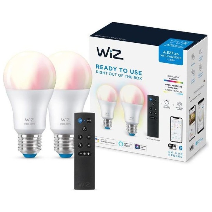 Pack de découverte WiZ 2 ampoules connectées couleur E27 60W + Tél