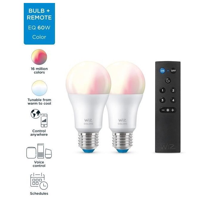 Pack de découverte WiZ 2 ampoules connectées couleur E27 60W + Tél