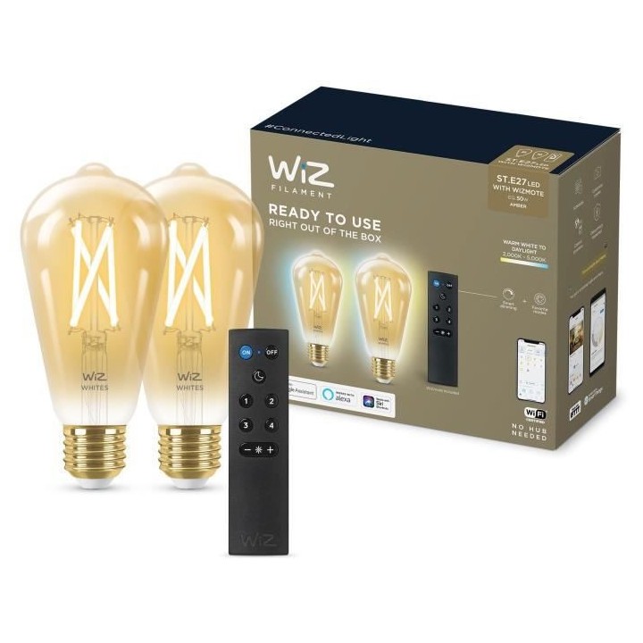 Kit de démarrage WiZ 2 ampoules connectées Edison Blanc variable E27