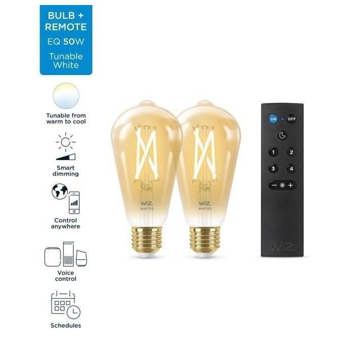 Kit de démarrage WiZ 2 ampoules connectées Edison Blanc variable E27