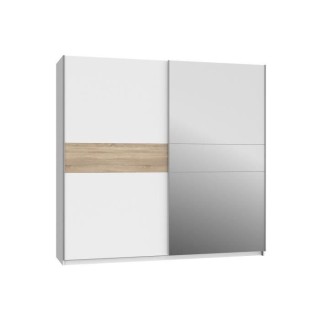 Armoire 2 portes coulissantes + miroir - Décor Blanc et Sonoma - L 22