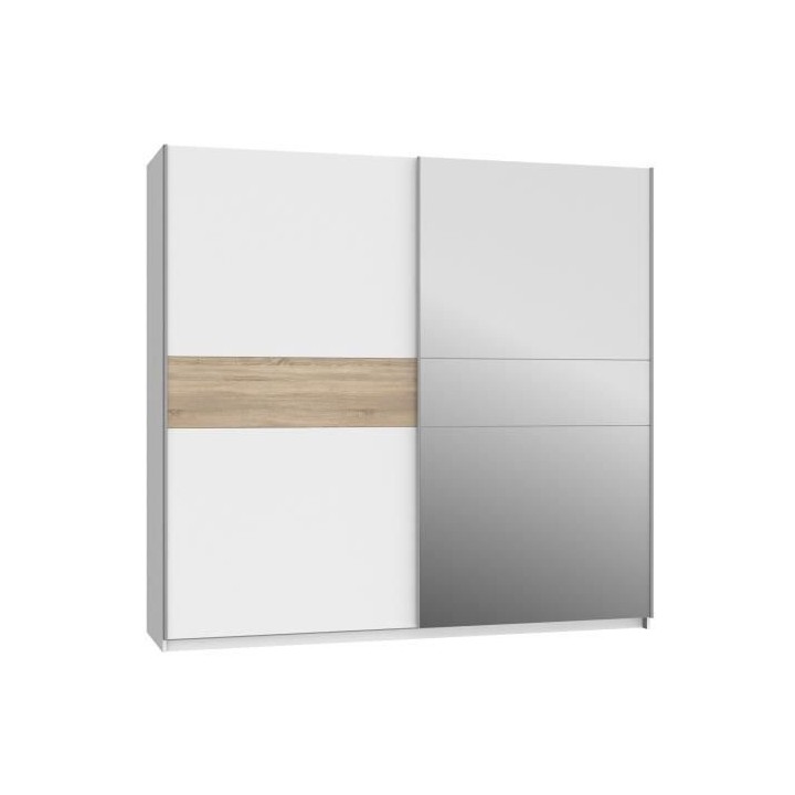 Armoire 2 portes coulissantes + miroir - Décor Blanc et Sonoma - L 22