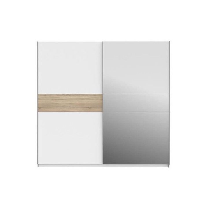 Armoire 2 portes coulissantes + miroir - Décor Blanc et Sonoma - L 22